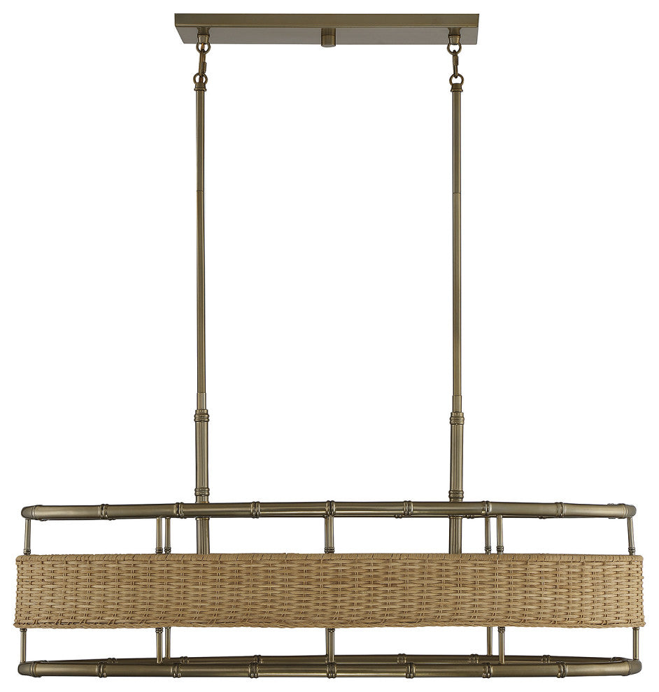 Savoy House Arcadia 4-LT Linear Chandelier 1-7770-4-177 - Warm Brass W/Rattan