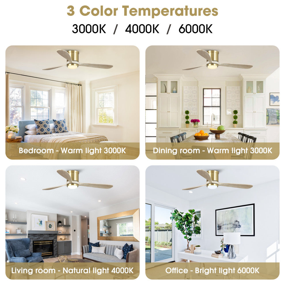 52 in Modern Flush Mounted Ceiling fan with 3 Blades in Sand Copper