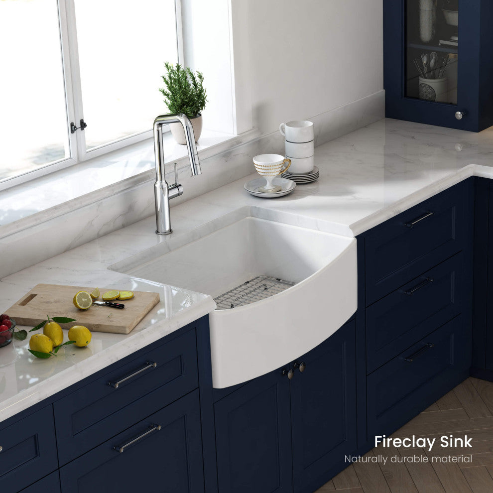 Pure 30" Curved Apron Front Farmhouse Kitchen Fireclay Sink