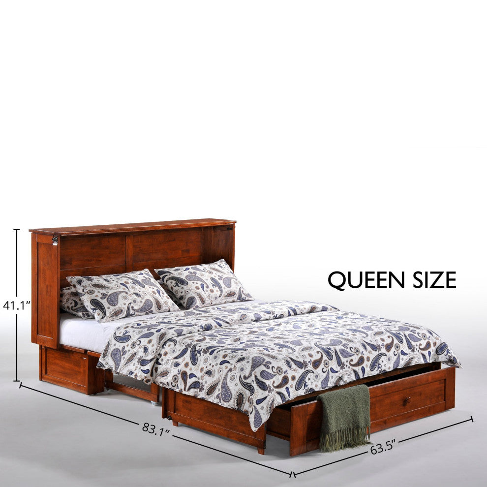 Clover Queen Size Murphy Bed Cabinet With Storage & Charging Ports, Cherry
