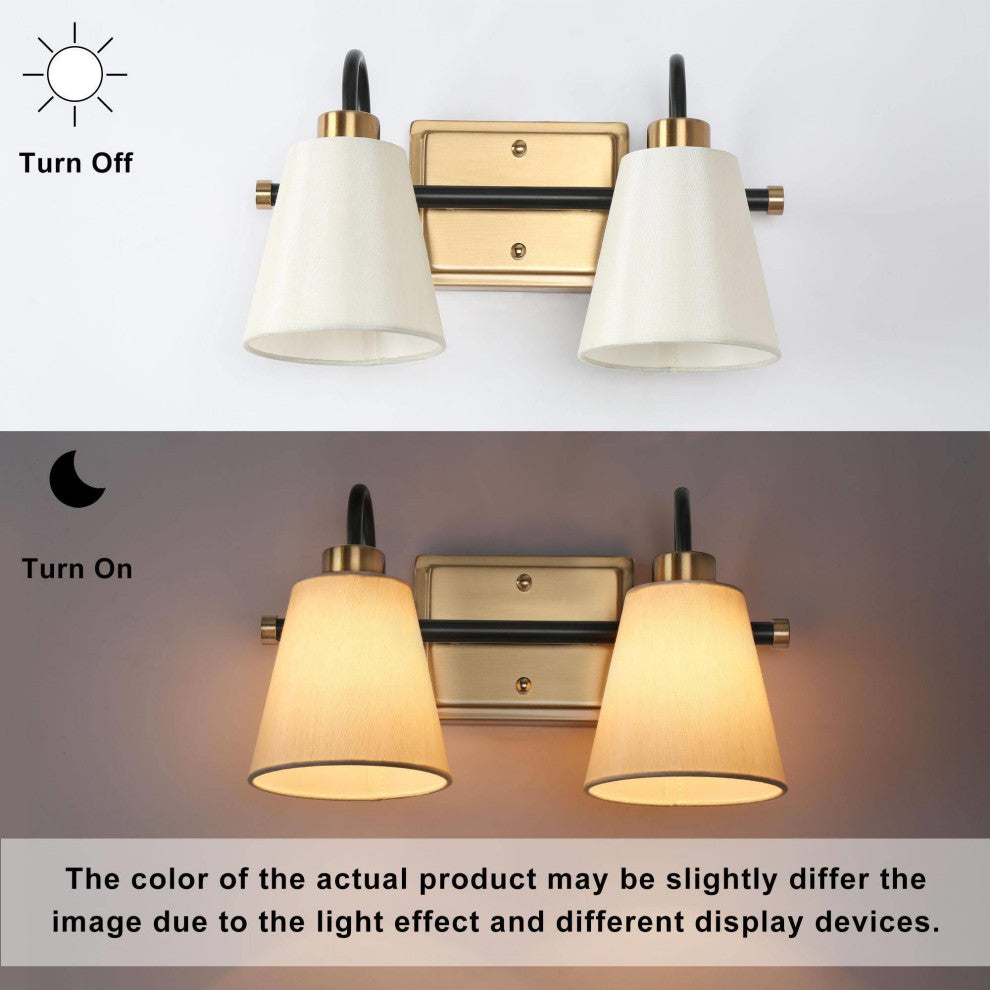 LNC Calista 14" 2-Light Matte Black and Polished Gold Modern Vanity Light Bar