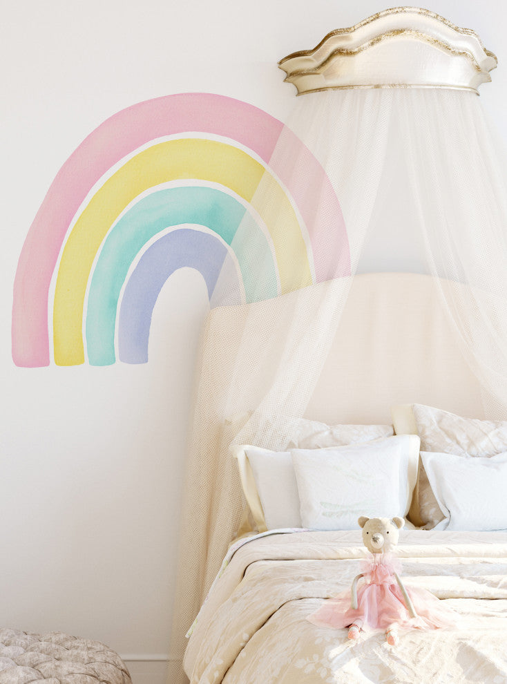Watercolor Rainbow Vinyl Wall Sticker - Peel and Stick, Pink, Large 59"w X 48"h