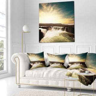 Dramatic Iceland Waterfalls Seashore Throw Pillow, 16"x16"