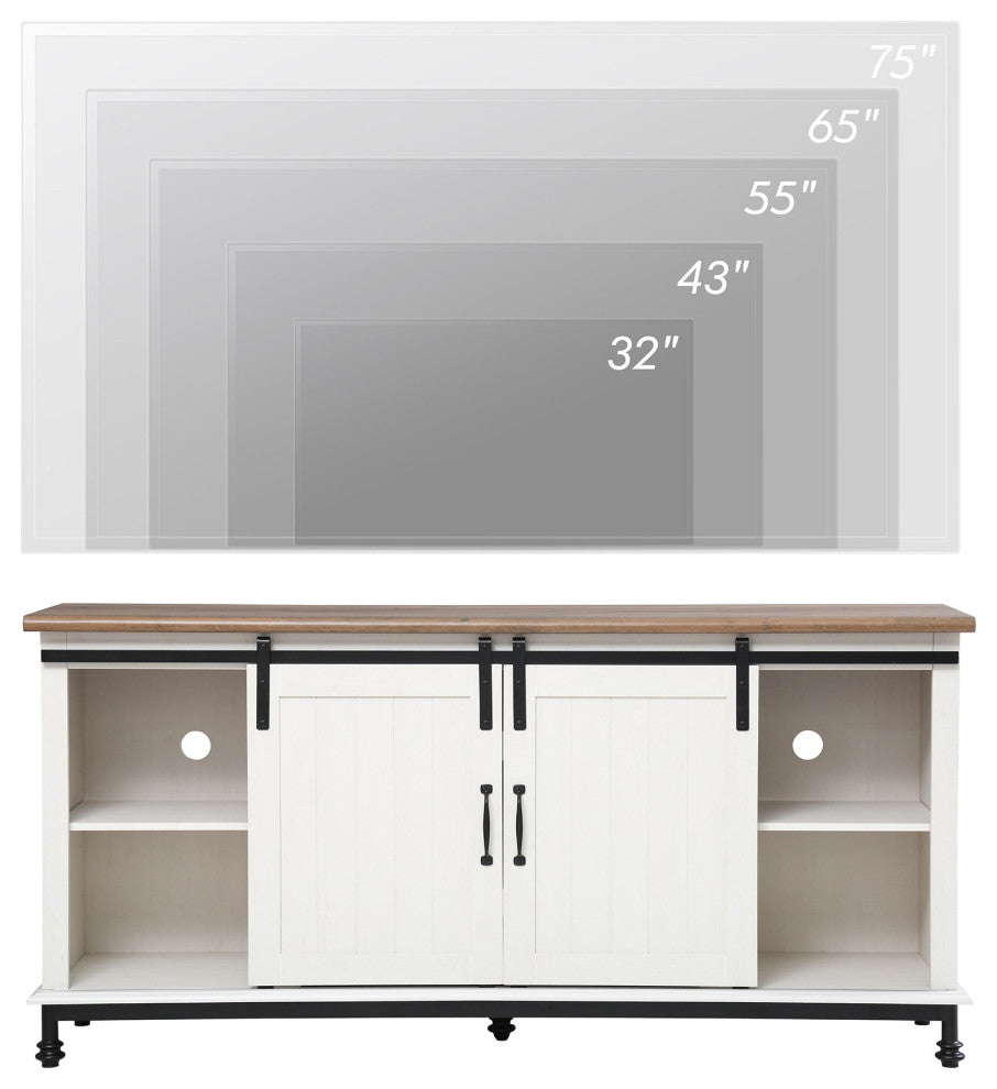 White and Oak Modern Farmhouse TV Stand With Storage