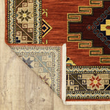 Lizbeth Medallion Border Red/Multi Wool Blend Fringed Area Rug, 3'3"X5'