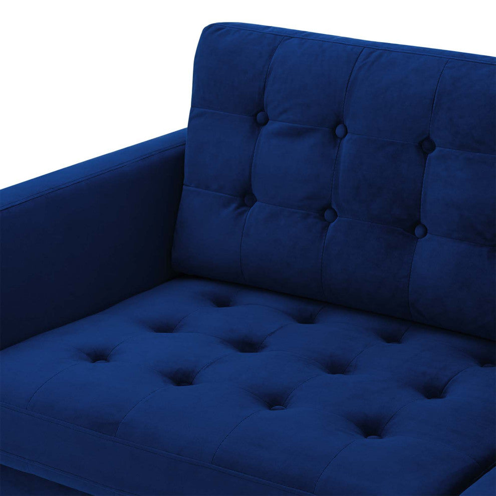 Tufted Sofa, Velvet, Blue Navy, Modern, Living Lounge Hotel Lobby Hospitality