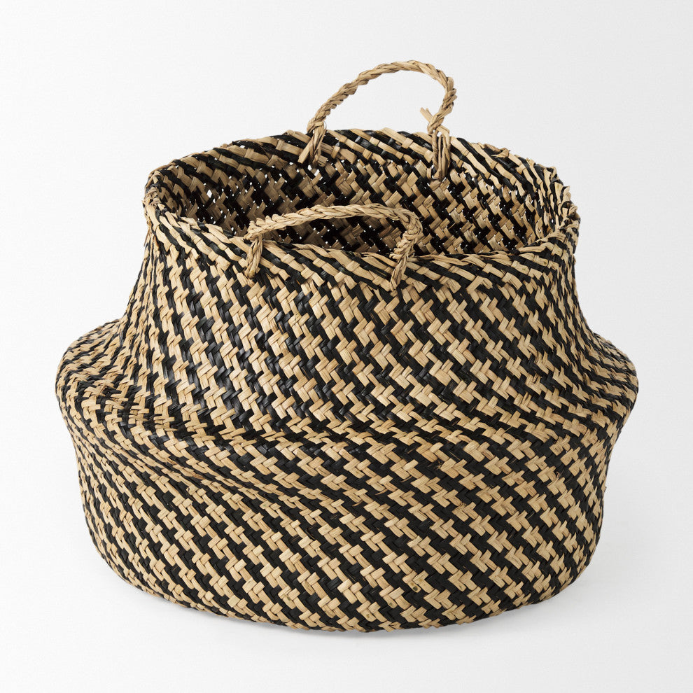 Gaia Light & Dark Brown Cross Patterned Seagrass Baskets, 3-Piece Set