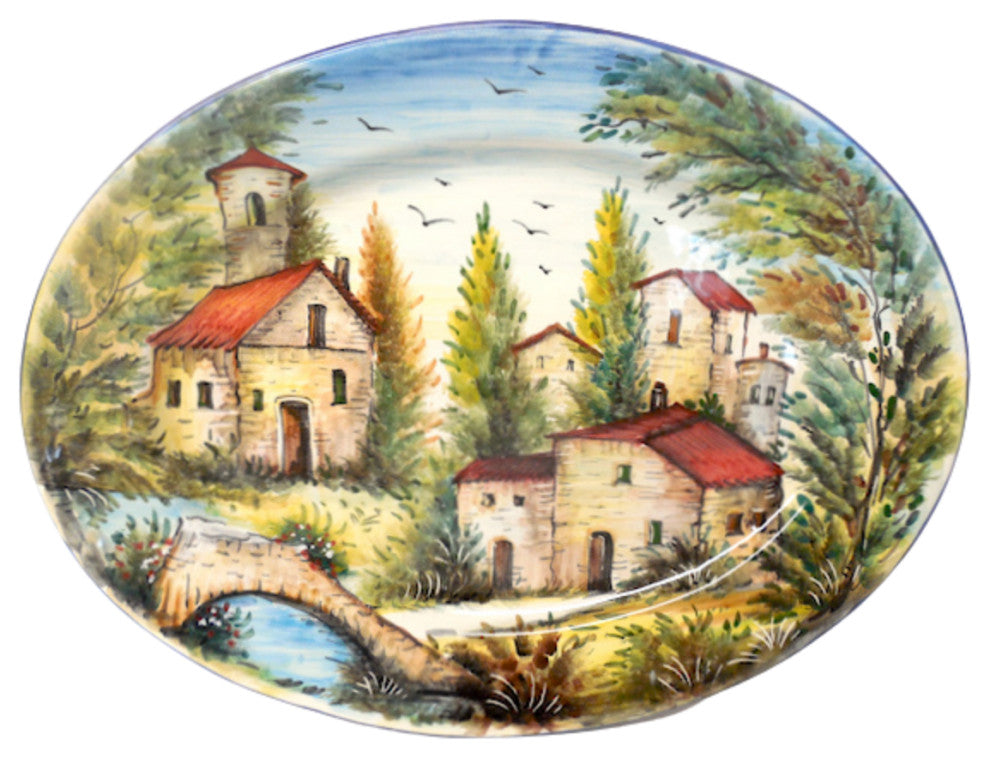 Umbrian Ceramiche Favaroni Carlo Landscape 16.5X12.5"� Oval Serving/Wall Platter,
