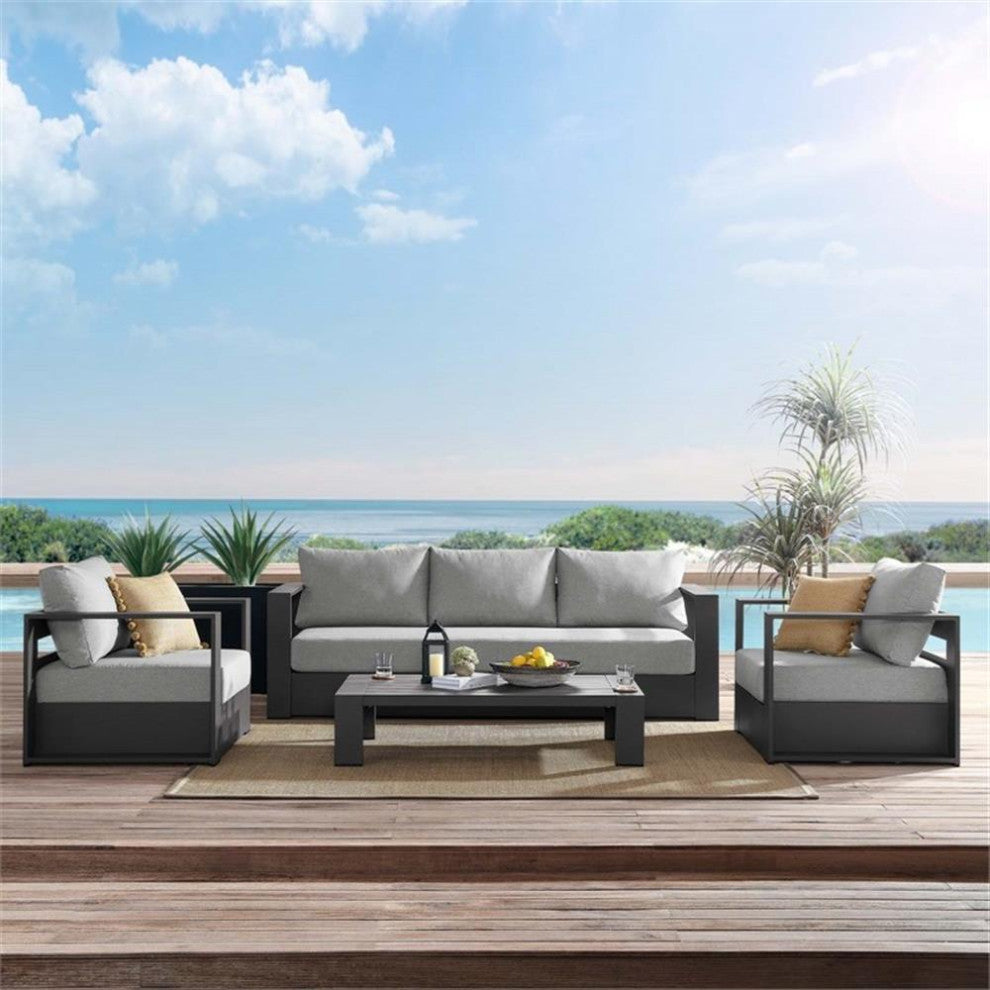 Tahoe Outdoor Patio Powder-Coated Aluminum 4-Piece Set, Gray Gray