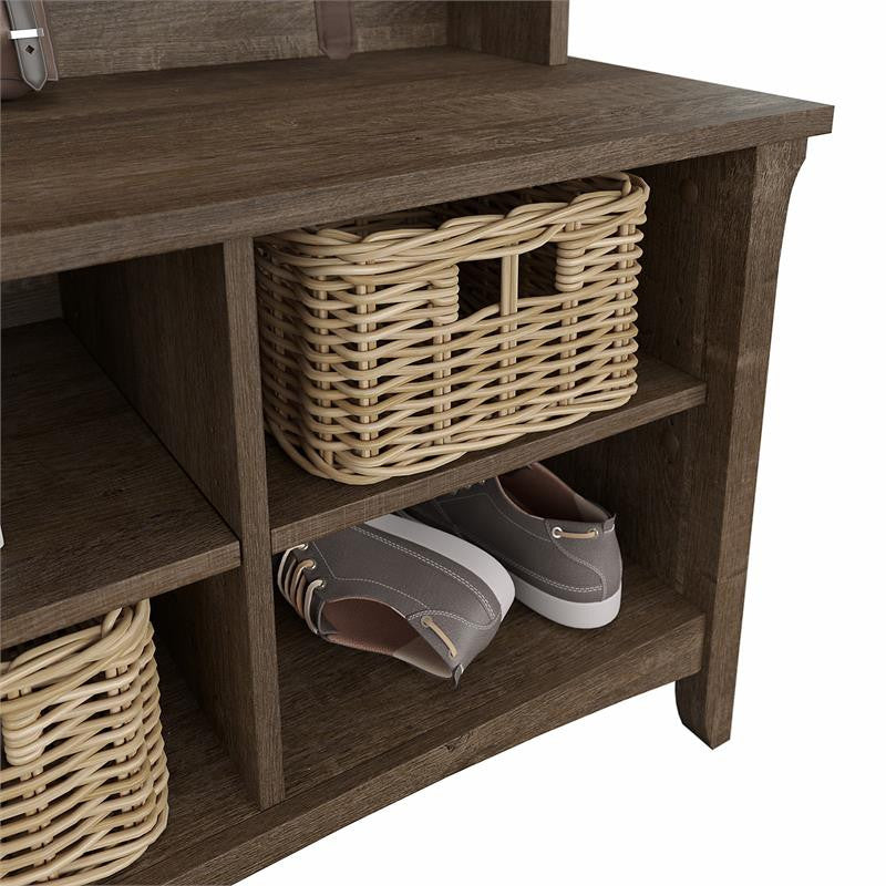 Bowery Hill Furniture Salinas Hall Tree with Shoe Storage Bench in Ash Brown