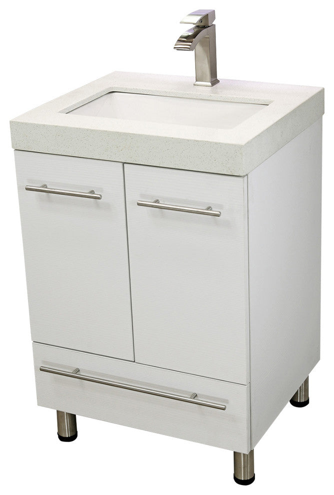 Windbay 24" Freestanding Vanity, White Texture Embossed, White Integrated Sink and Countertop