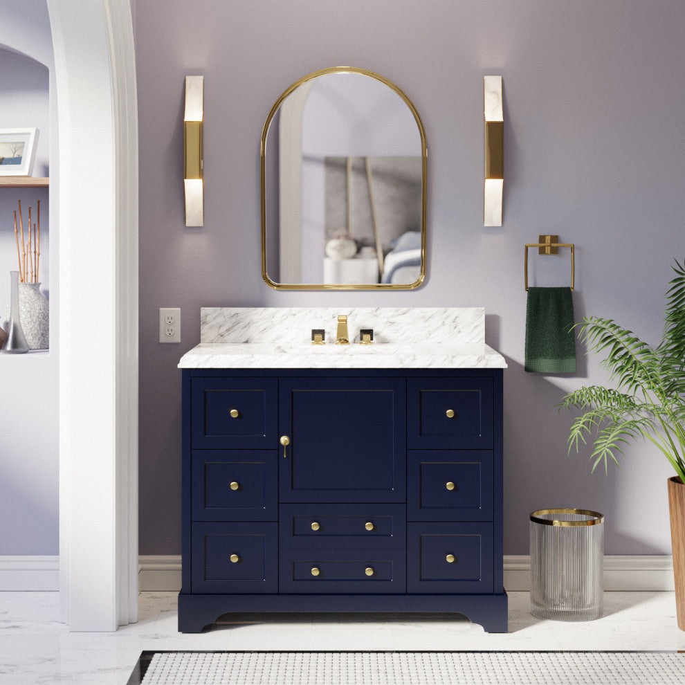 Madison 42" Bathroom Vanity, Royal Blue, Carrara Marble