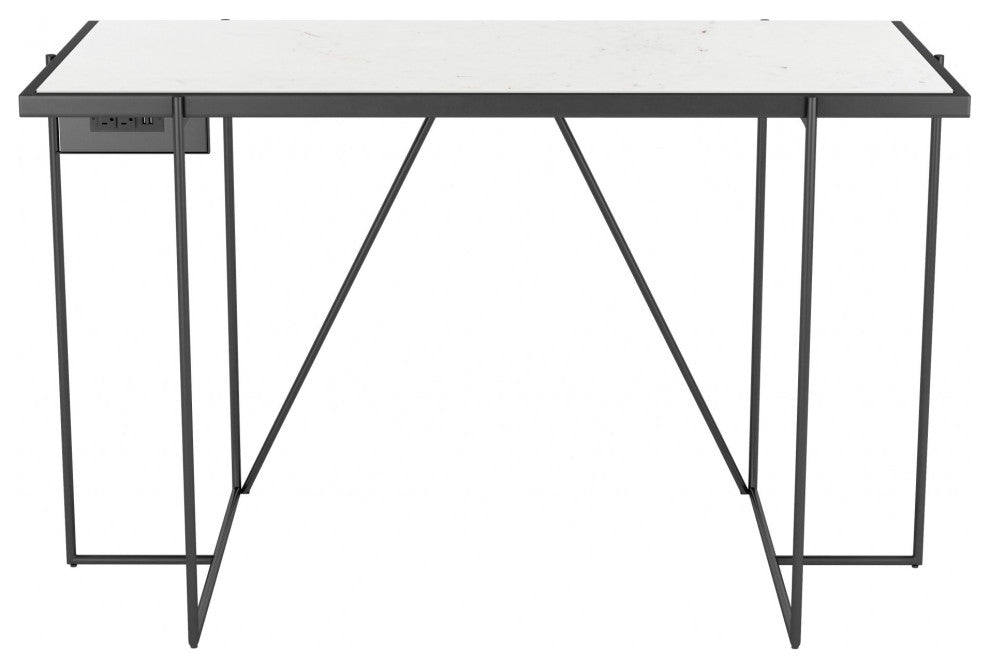 Winslett Marble Desk White and Matte Black