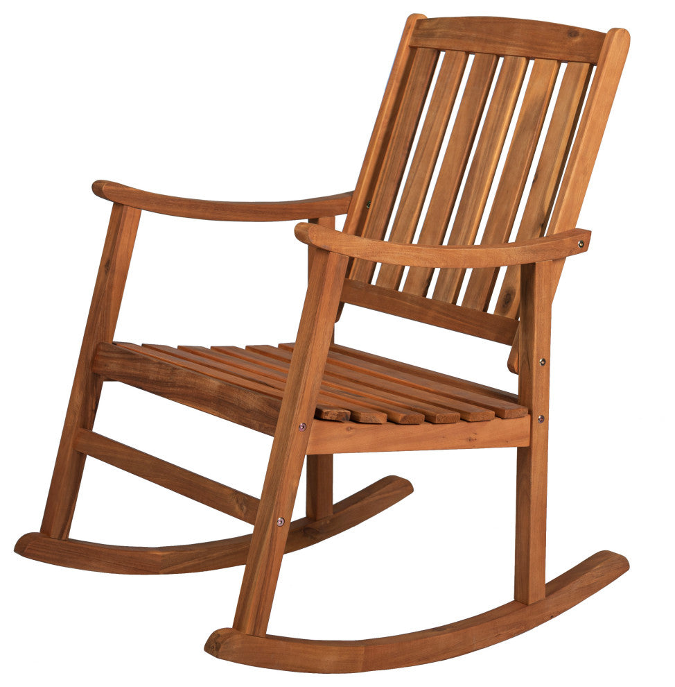 Penny Classic Slat-Back Acacia Wood Patio Outdoor Rocking Chair, Teak, Single