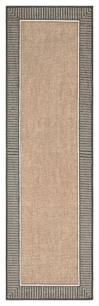 Alfresco Bordered Camel, Black Area Rug, 2'3"x7'9" Runner