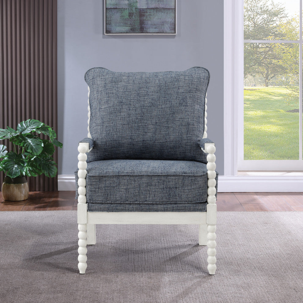 Kaylee Spindle Chair in Indigo Fabric with Antique White Frame