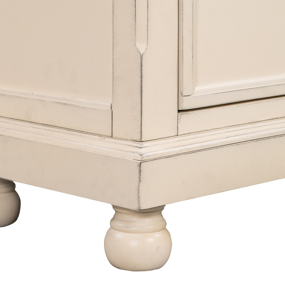 3-Drawer Wood Nightstand, Cream White, 30'' Tall