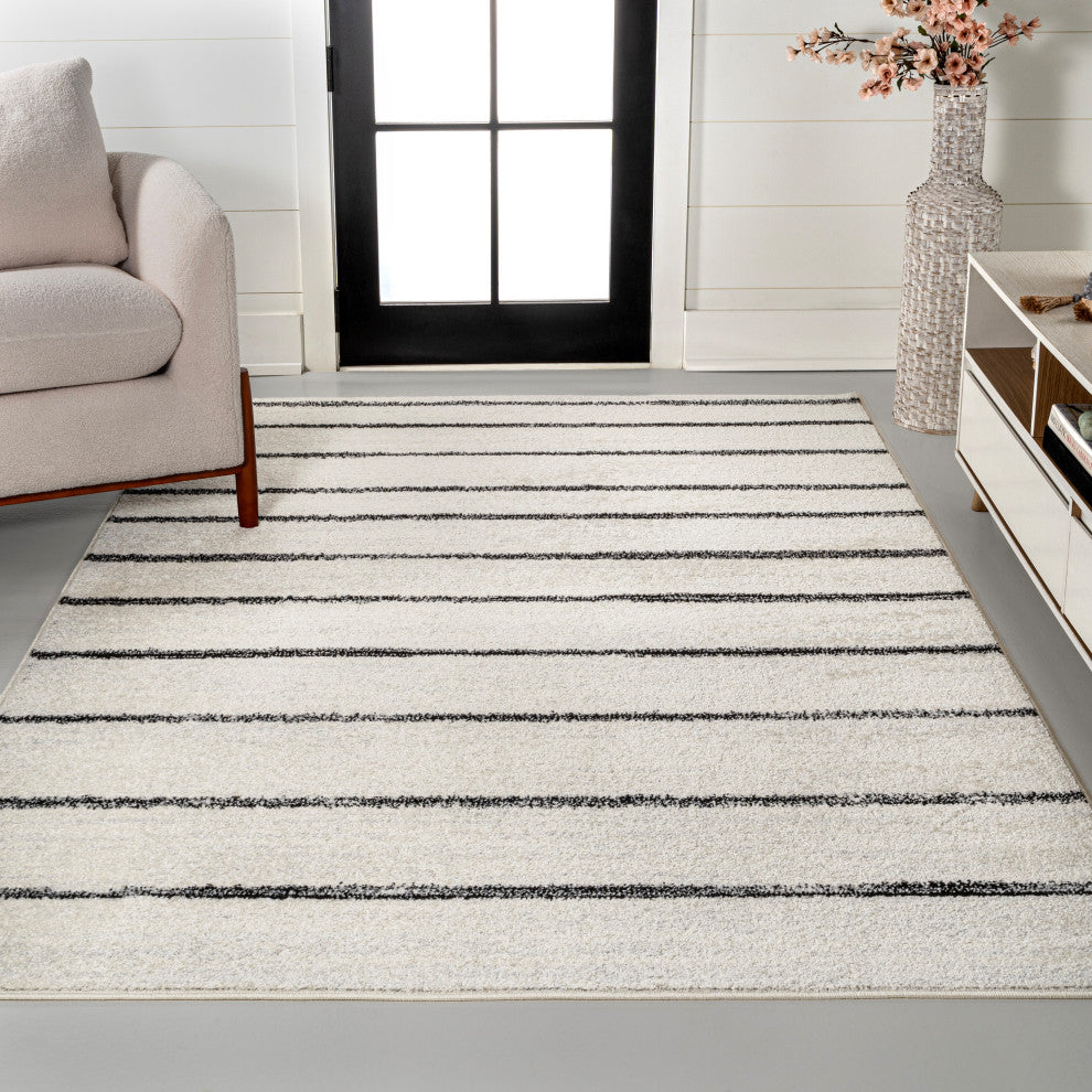 Williamsburg Minimalist Stripe Rug, Cream/Black, 8 Ft. X 10 Ft.