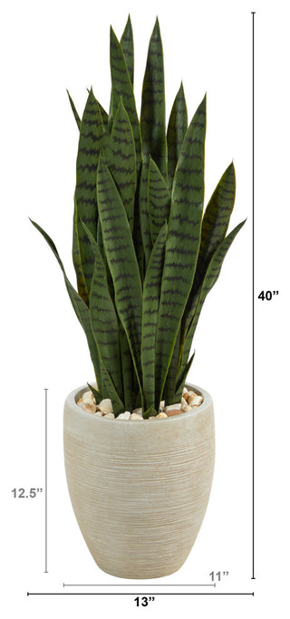 Nearly Natural 40" Sansevieria Artificial Plant, Sand Colored Planter