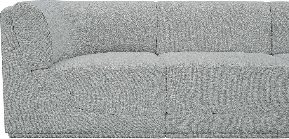 Ollie Black Boucle Fabric L-Shaped Modular Sectional, Grey, 5-Piece: 2 Armless Chair, 3 Corner Chair