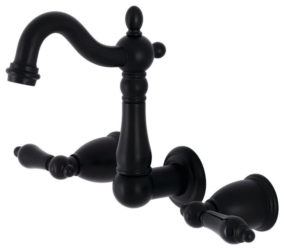 Kingston Brass KS1220PKL Two-Handle Wall Mount Bathroom Faucet, Matte Black