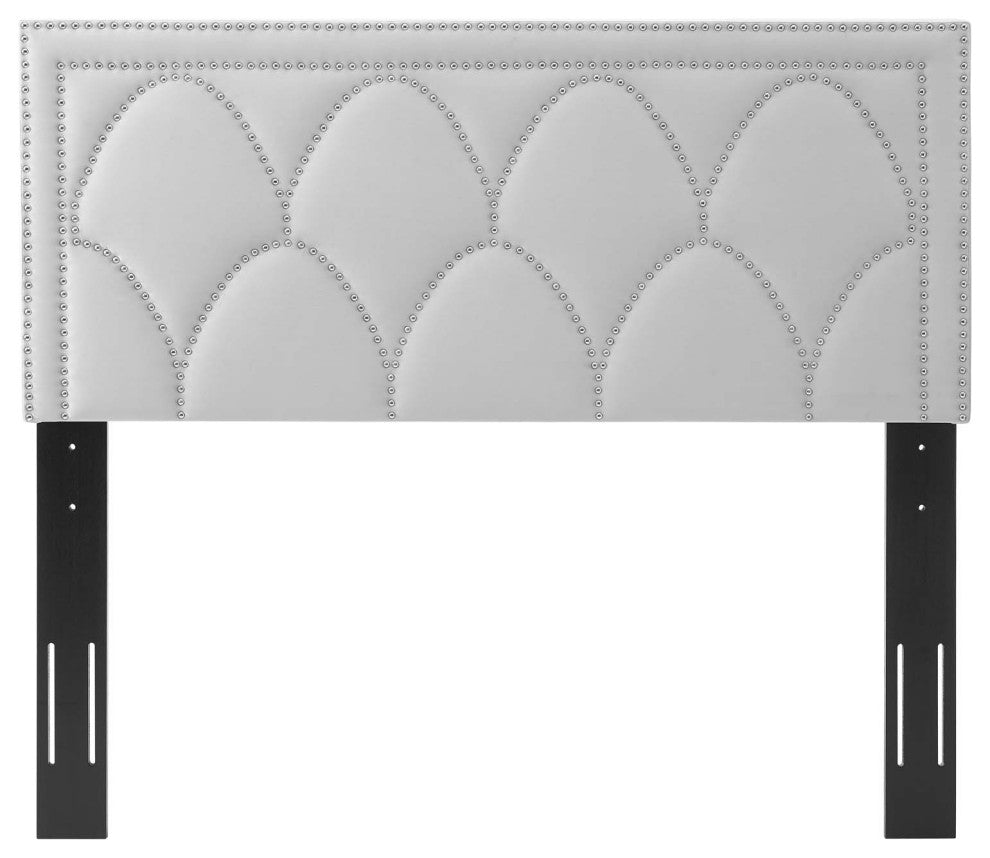 Headboard, Nailhead, Twin Size, Gray, Velvet, Modern, Bedroom Guest Suite