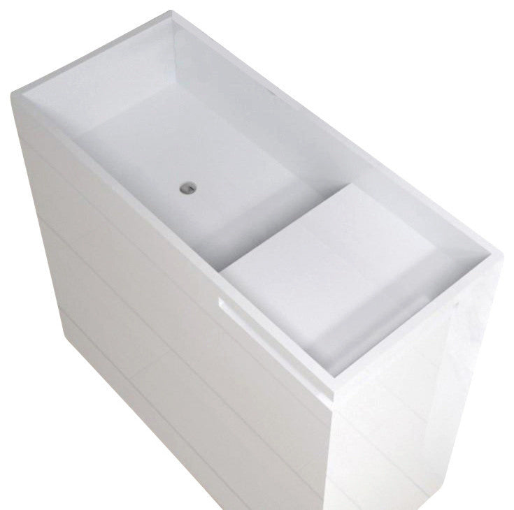 ADM Split Rectangular Freestanding Pedestal Sink, White, 39", Glossy White