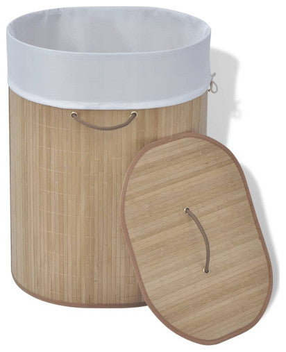 vidaXL Laundry Basket Laundry Hamper with Lid Dirty Clothes Basket Oval Natural