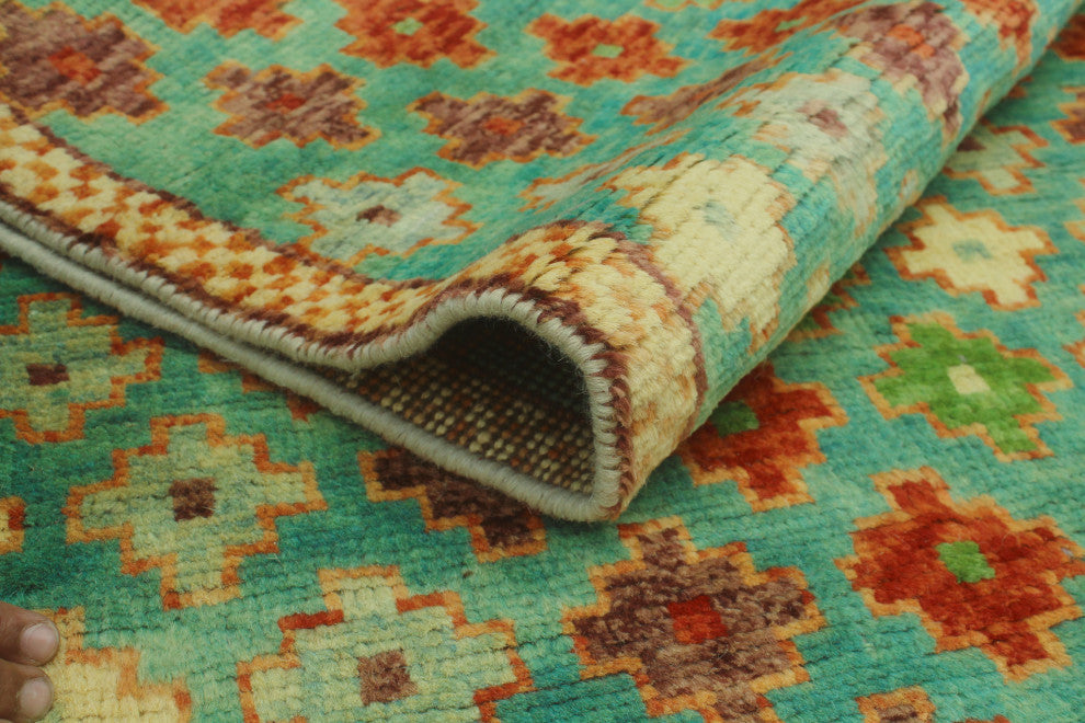 Balochi Timmy Turquoise/Orange Rug, 4'2x6'0