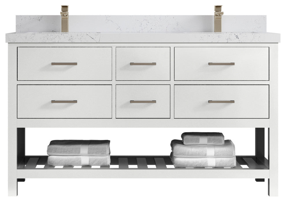 Parker 60 Double Sink Bathroom Vanity in White 2" Empira Quartz