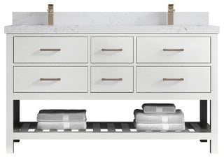 Parker 60 Double Sink Bathroom Vanity in White 2" Empira Quartz