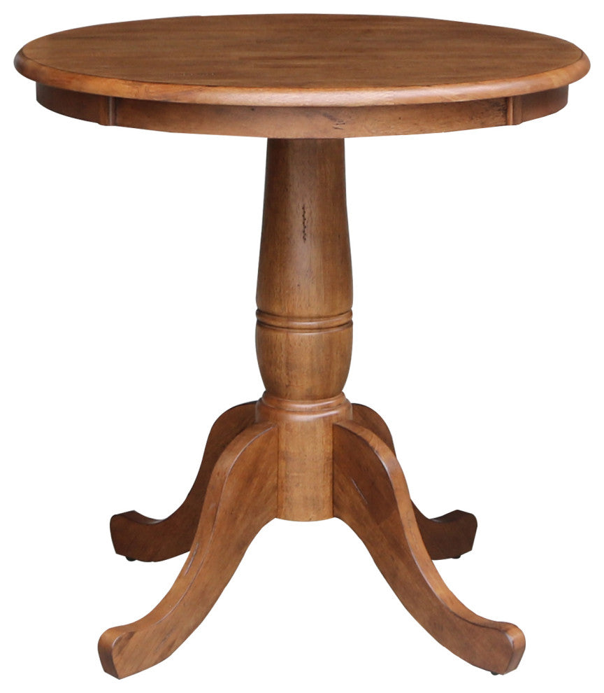 30" Round Top Pedestal Table With X-Back Chairs, 3-Piece Set, Distressed Oak