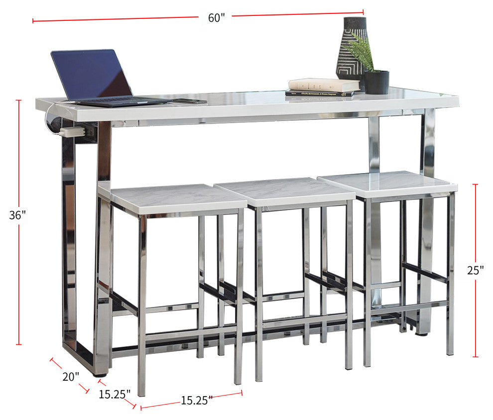 4 Piece Rectangle Counter Height Set, White