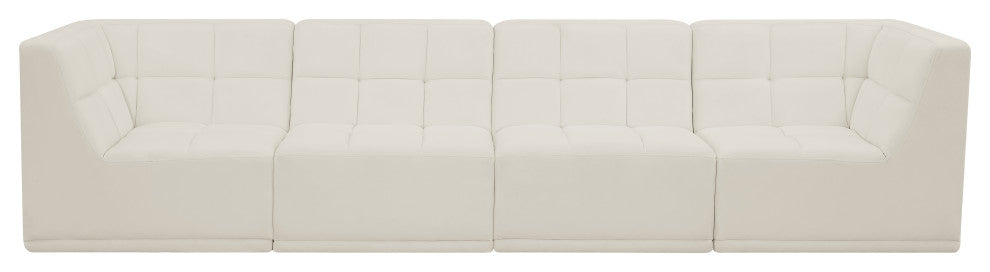 Relax Velvet Upholstered 4-Piece Modular Sofa, Cream