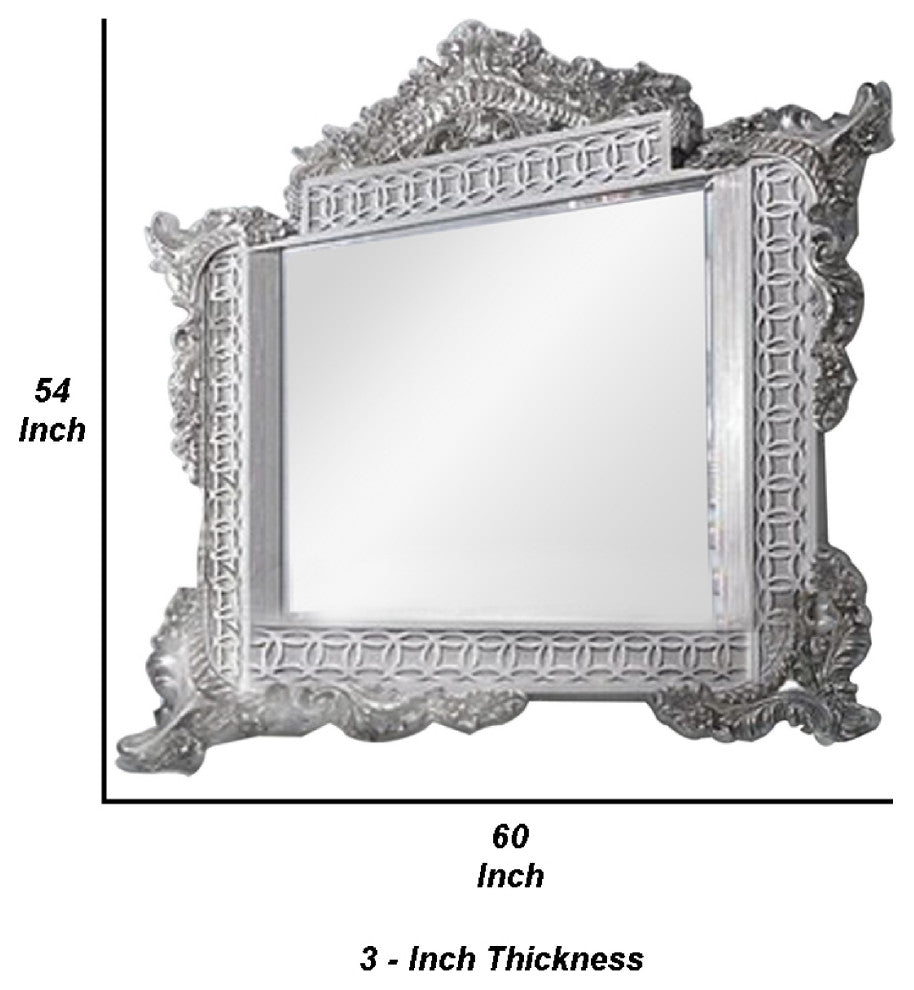 Benzara BM275517 Wall Mirror, Oversized Ornate Carved, Antique Gray