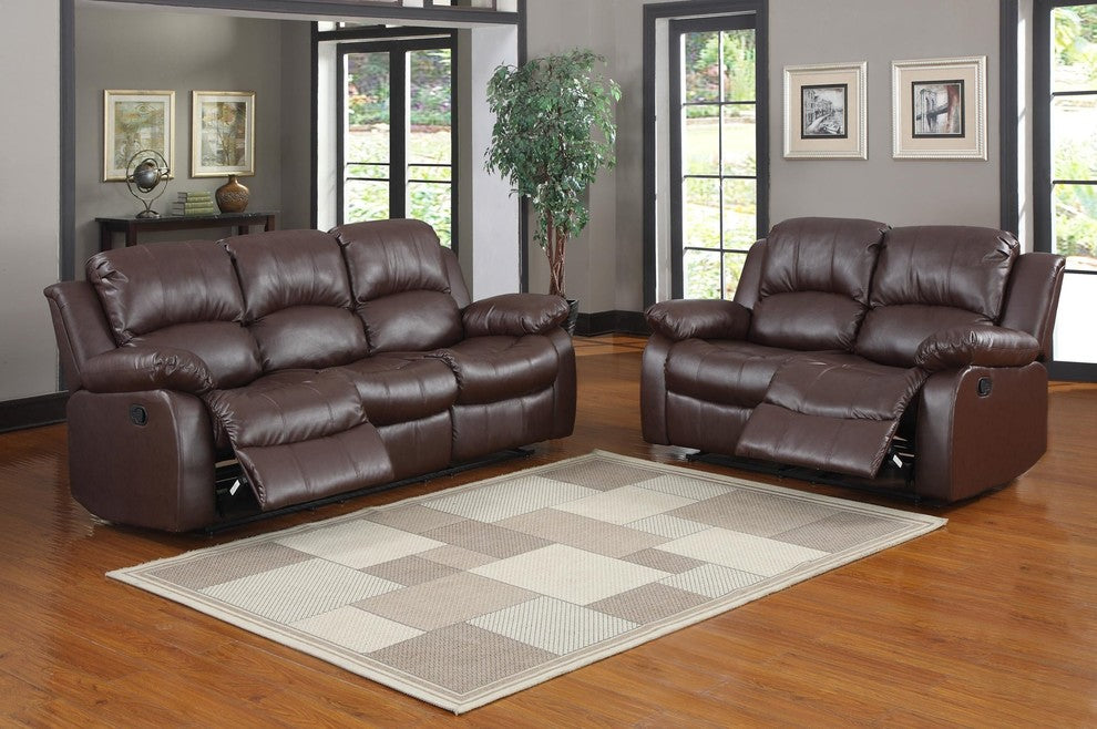2-Piece Ciabola Set Double Reclining Sofa and Love Seat, Leather Brown
