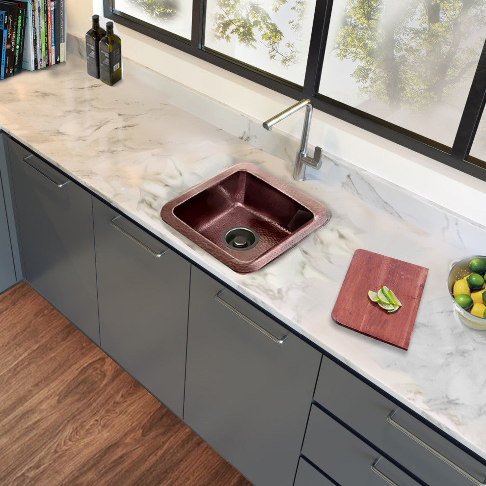 Nantucket Sinks'' SQRC-7PS Copper Square Bar Sink and Cutting Board