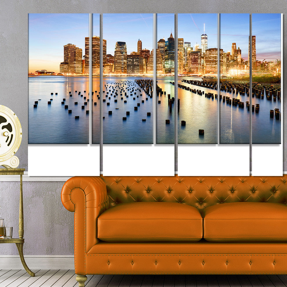 "New York Skyline With Skyscrapers" Canvas Print48"x28", 4-Panels