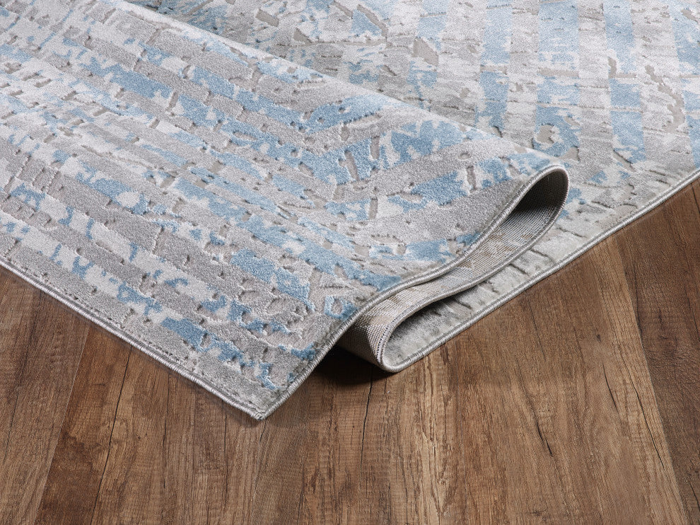 Abani Nova NOV160A Blue and Grey Silver Distressed Area Rug