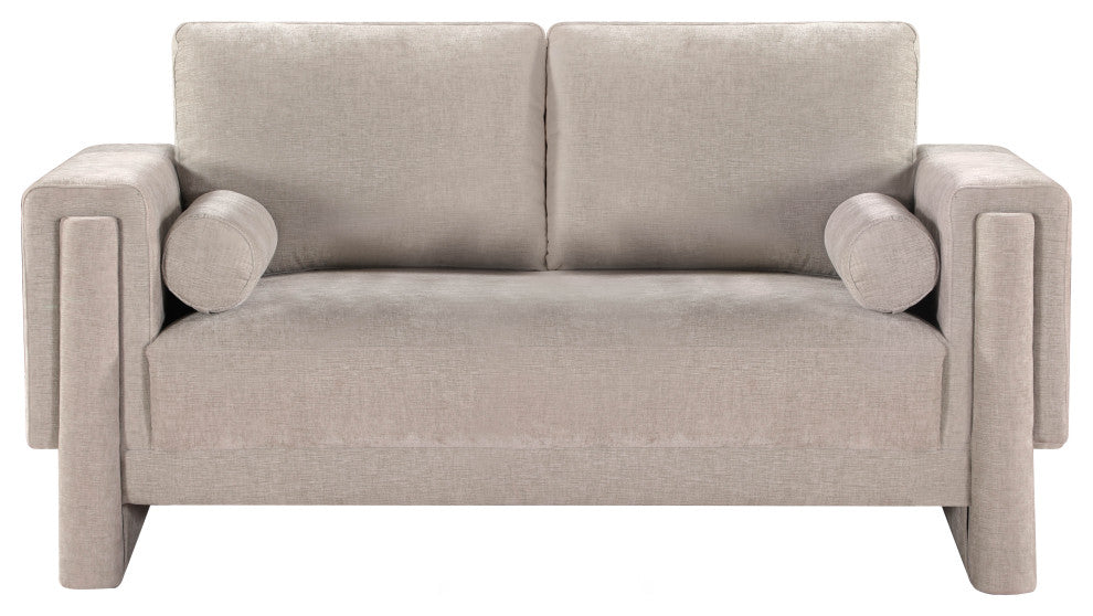 Madeline Chenille Fabric Upholstered Chair, Beige, Loveseat