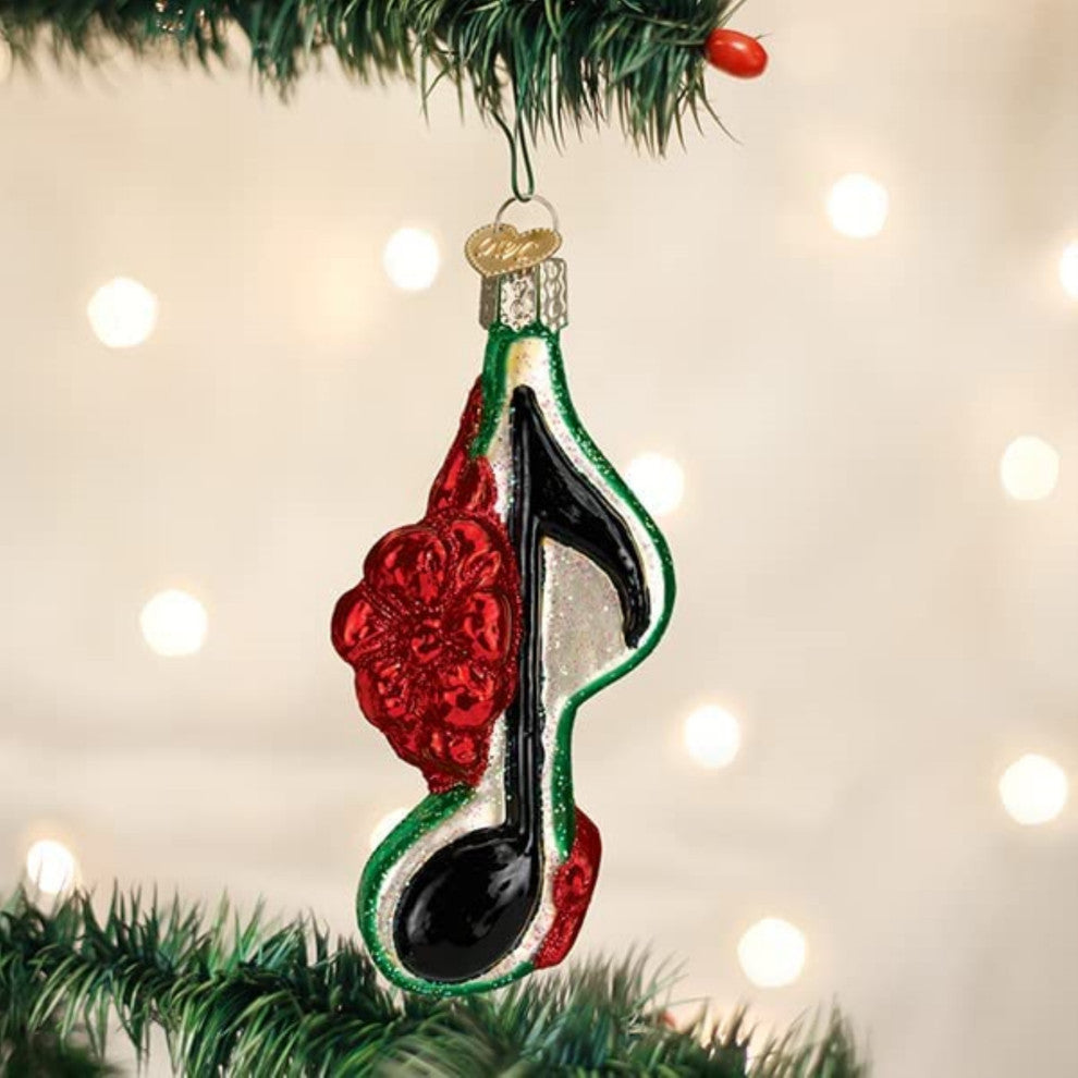 Old World Christmas (#38061) Glass Blown Ornament, Musical Note With Bow 4"