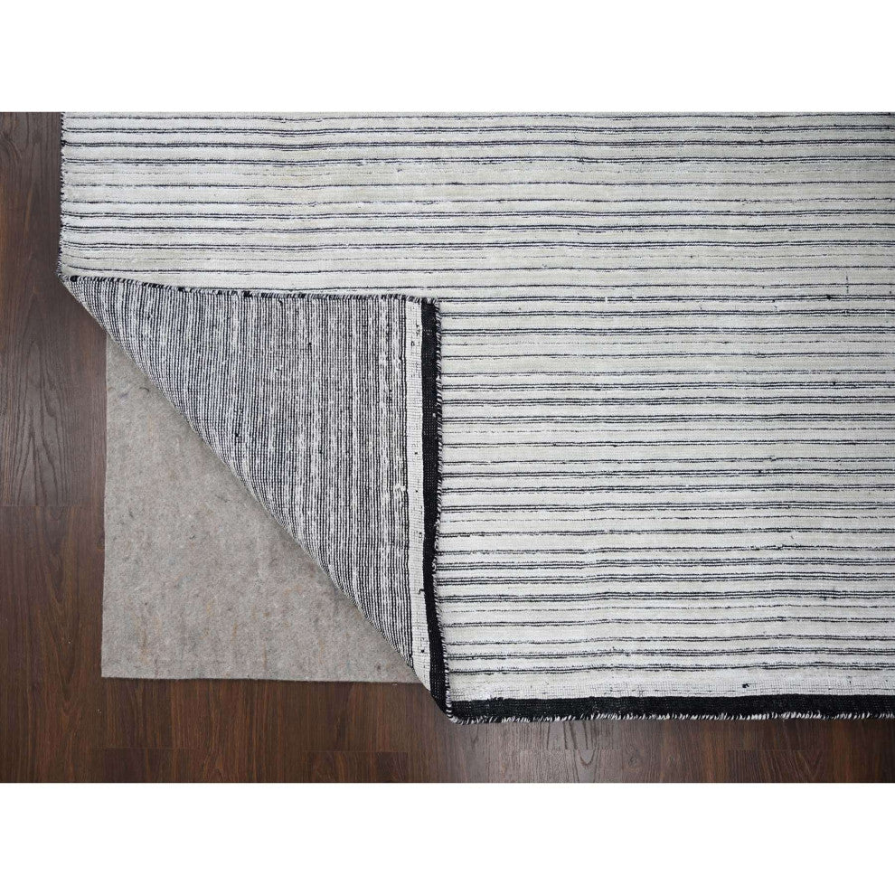 Ivory and Black Wool and Silk Hand Loomed Modern Oversize Oriental Rug 12'2"x15'