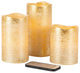 Set of 3, Gold Wavy Edge Wax Candles With Soft Flicker Glow WithRemote