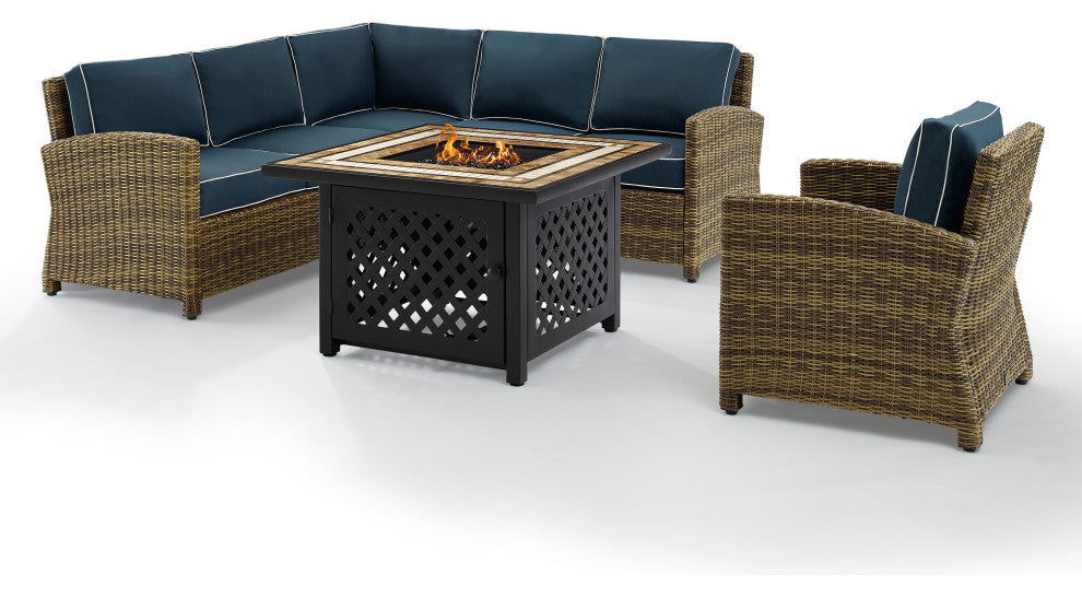 Bradenton 5-Piece Outdoor Wicker Seating Set With Cushions, Navy