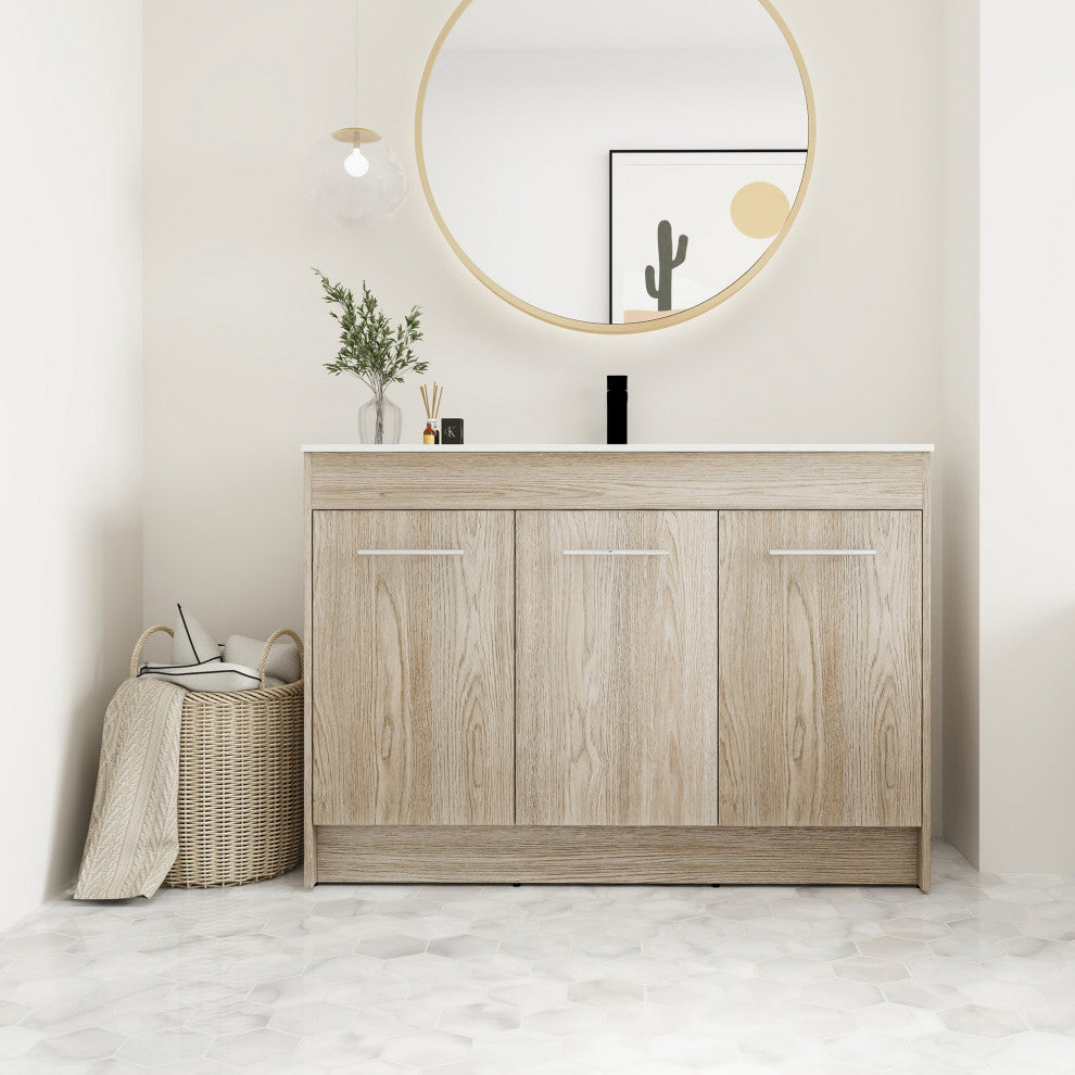 48 Inch Plywood Freestanding Bathroom Vanity With Resin Sink and Two Shelves