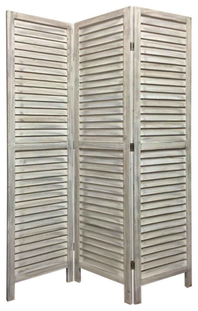 Stylish 3-Panel Washed White Shutter Divider Screen