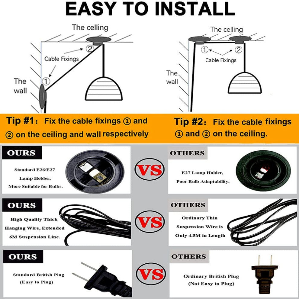 Moon Plug In Pendant Light, Adjustable Hanging Ceiling Lighting Fixture