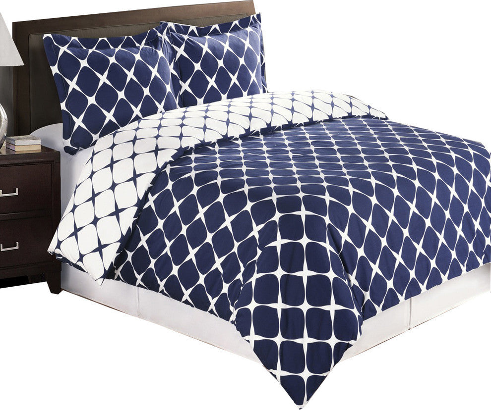 Bloomingdale 100% Cotton 8PC Bedding Set, Navy and White, Twin