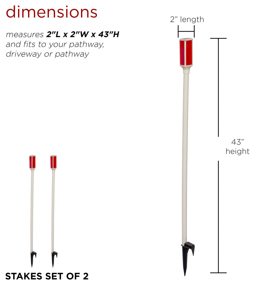 43"H Driveway Markers with Solar-Powered Red LED Lights - Set of 2