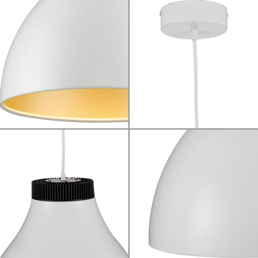 Radian LED Collection 10.6" 1-Light Satin White Satin Gold LED Pendant